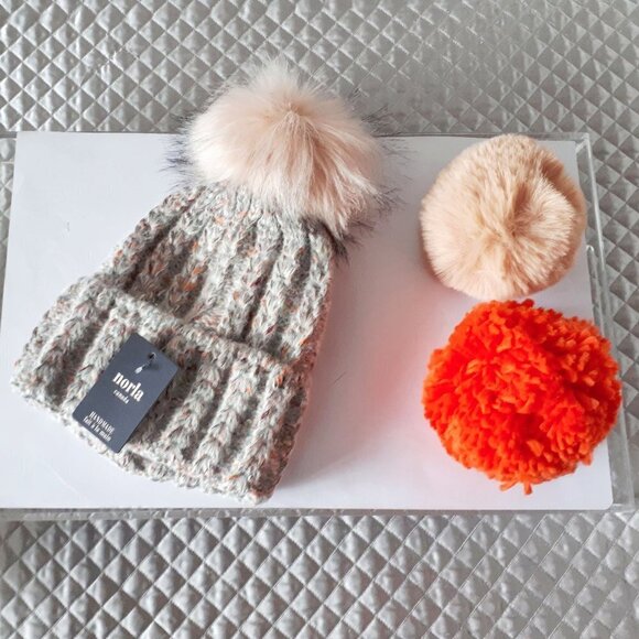 Norla multicolour beanie hat 3 pom pom box set - Picture 3 of 6